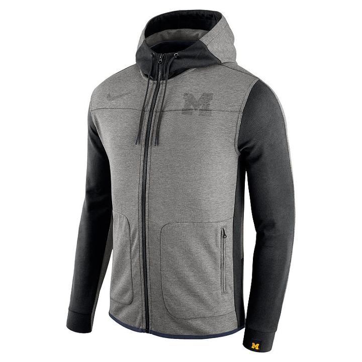 Men's Nike Michigan Wolverines Av15 Full-zip Fleece Hoodie, Size: Small, Dark Grey