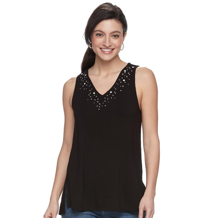Women's Apt. 9&reg; Strappy Embellished Tank, Size: Xl, Black