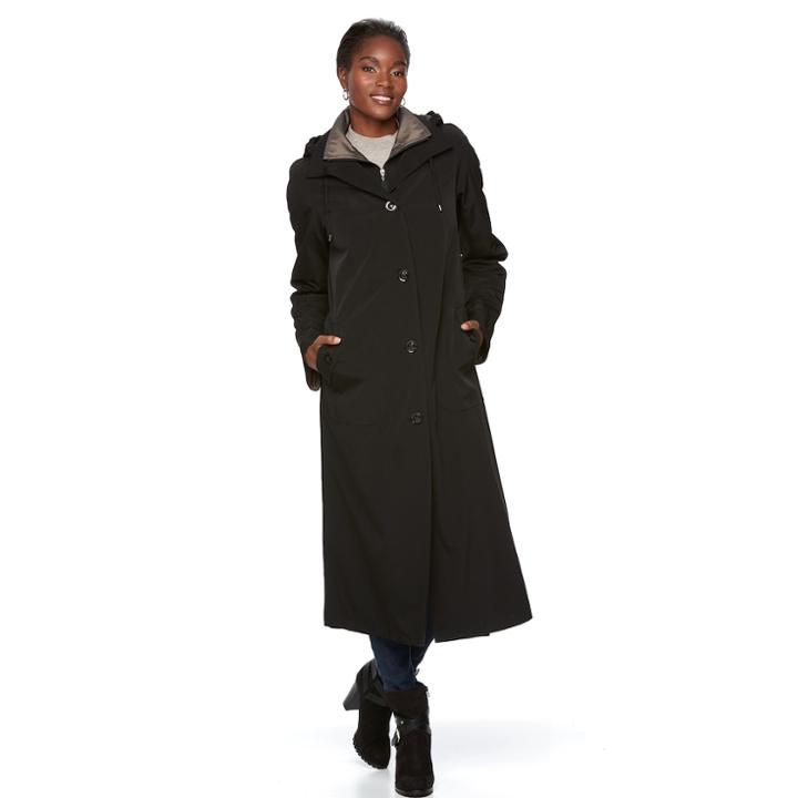 Women's Gallery Long Rain Coat, Size: Xl, Black
