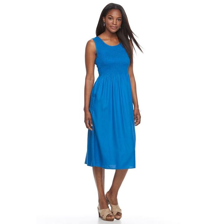 Women's Croft & Barrow&reg; Smocked Challis Dress, Size: Small, Dark Blue
