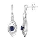 10k White Gold Sapphire & 1/8 Carat T.w. Diamond Drop Earrings, Women's, Blue