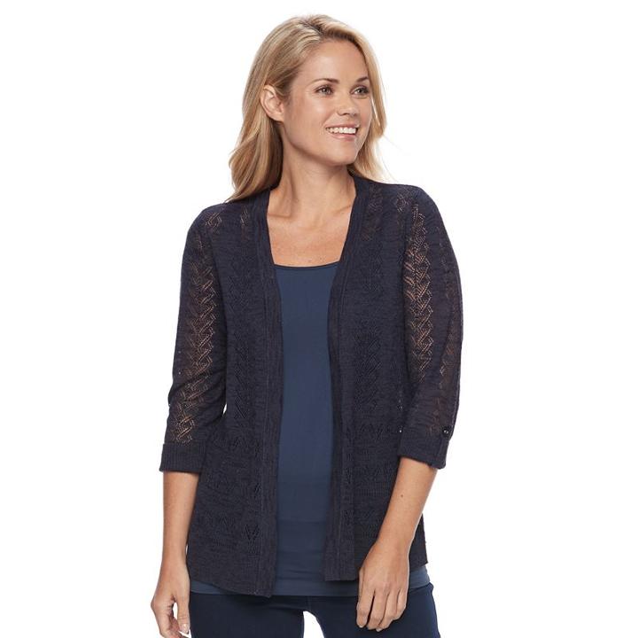 Petite Croft & Barrow&reg; Pointelle Cardigan, Women's, Size: M Petite, Blue