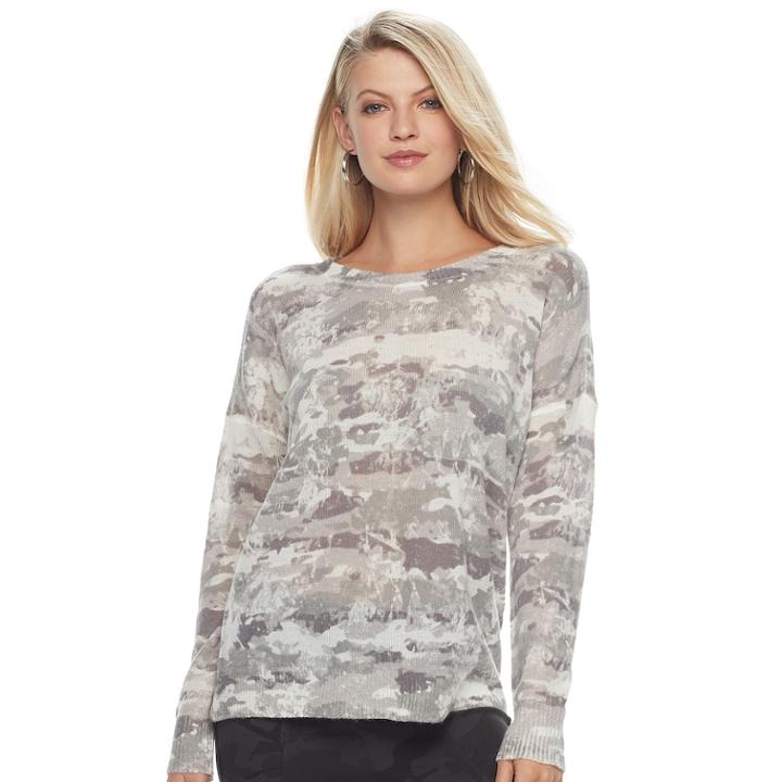 Women's Rock & Republic&reg; Textured Camo Crewneck Sweater, Size: Medium, Med Grey