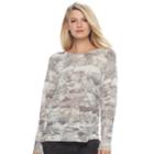 Women's Rock & Republic&reg; Textured Camo Crewneck Sweater, Size: Medium, Med Grey