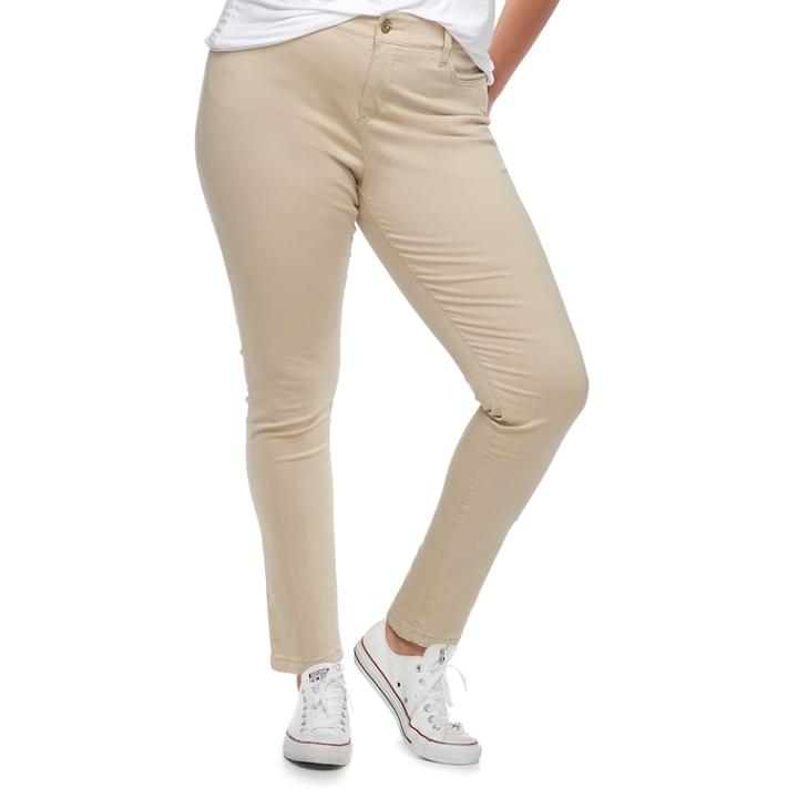 Juniors' Plus Size Unionbay Mid-rise Karma Skinny Pants, Teens, Size: 18, Beig/green (beig/khaki)