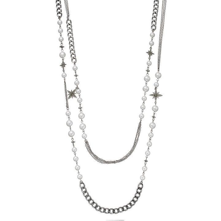 Simply Vera Vera Wang Starburst & Simulated Pearl Long Necklace, Women's, White