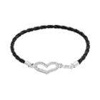 Crystal Sterling Silver Heart Link Woven Leather Bracelet, Women's, Size: 7.5, White