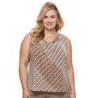 Plus Size Dana Buchman Printed Knot-front Top, Women's, Size: 0x, Beig/green (beig/khaki)