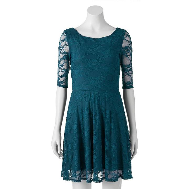 Juniors' Wrapper Floral Lace Skater Dress, Girl's, Size: Large, Brt Blue