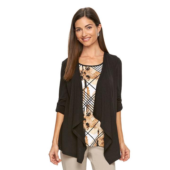 Women's Dana Buchman Mock-layer Cardigan, Size: Small, White