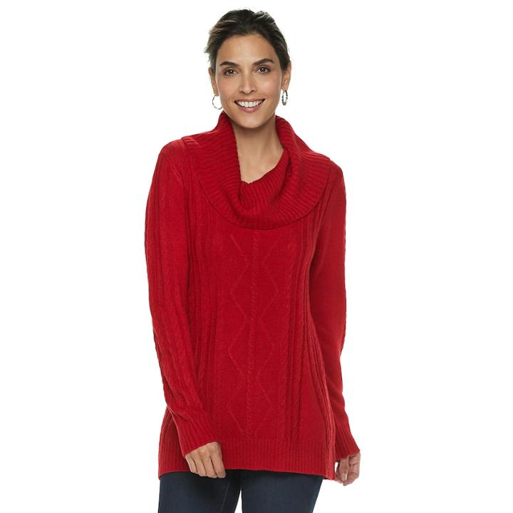 Petite Napa Valley Cable-knit Cowlneck Sweater, Women's, Size: M Petite, Red