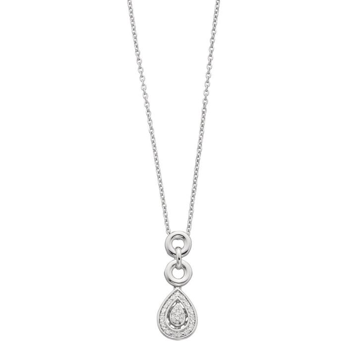 Sterling Silver Diamond Accent Double Teardrop Pendant Necklace, Women's, White