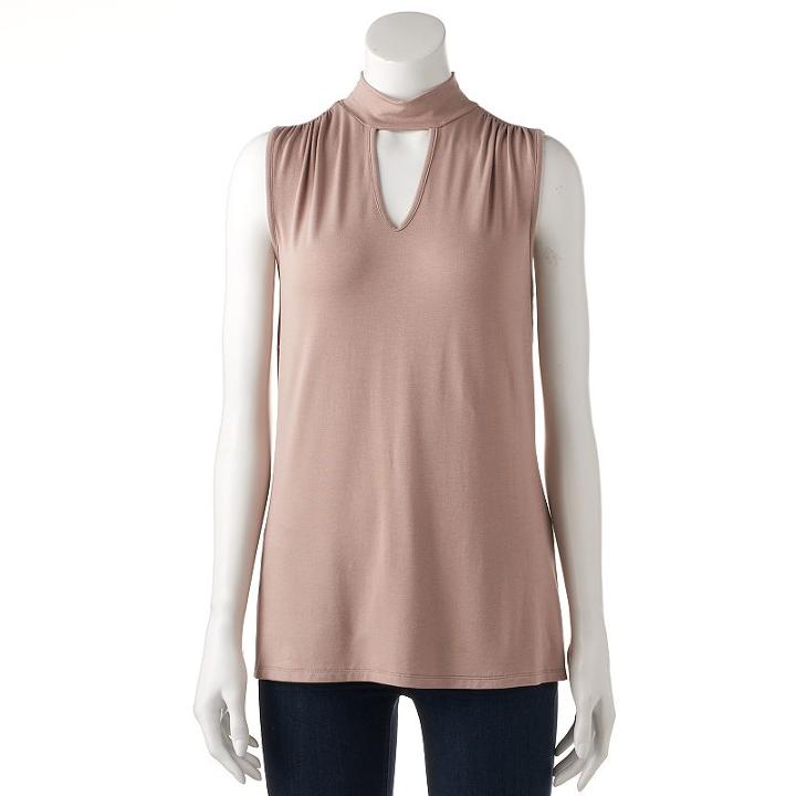 Women's Jennifer Lopez Mockneck Keyhole Top, Size: Large, Brown Oth