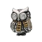 Individuality Beads 24k Gold Over Silver And Sterling Silver Cubic Zirconia Owl Bead, Women's, White