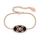 Onyx & Lab-created White Sapphire 14k Rose Gold Over Silver Oval Link Bracelet, Women's, Size: 6.5, Pink