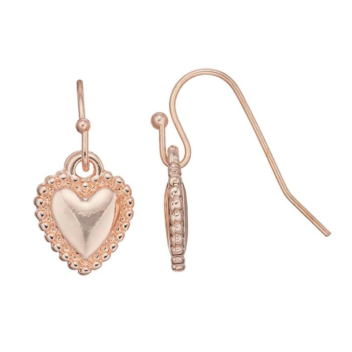 Lc Lauren Conrad Scalloped Nickel Free Heart Drop Earrings, Women's, Light Pink