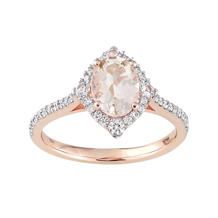 10k Rose Gold Morganite, White Sapphire & 1/4 Carat T.w. Diamond Ring, Women's, Size: 7, Pink