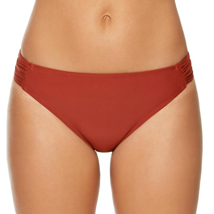 Women's Aqua Couture Shirred-side Hipster Bikini Bottoms, Size: Small, Brown