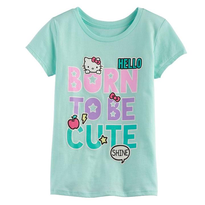 Girls 7-16 Hello Kitty&reg; Born To Be Cute Glitter Graphic Tee, Size: Medium, Lt Green