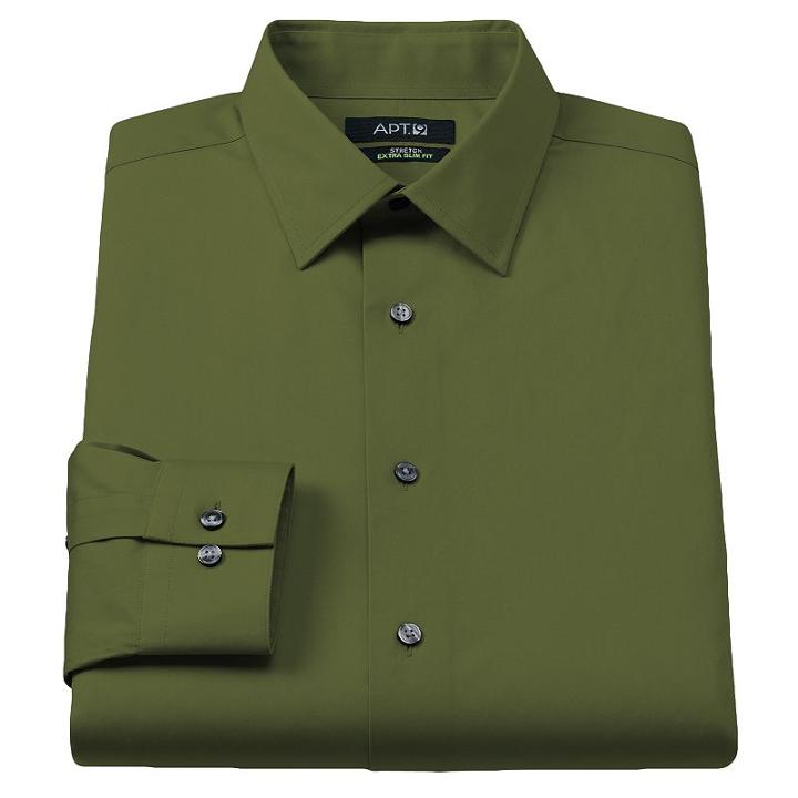 Men's Apt. 9&reg; Extra-slim Solid Stretch Dress Shirt, Size: 15.5-34/35, Green