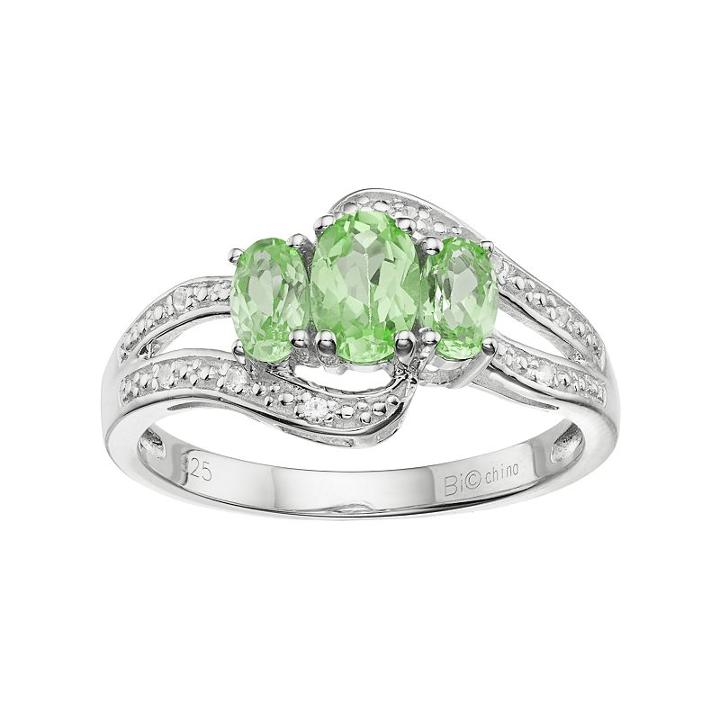 Sterling Silver Peridot & White Topaz 3-stone Bypass Ring, Women's, Size: 9, Green