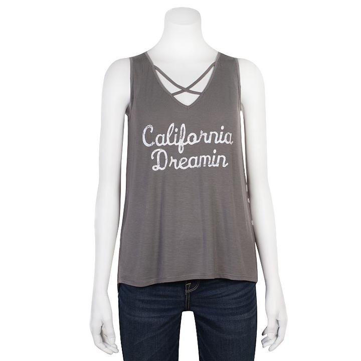 Juniors' Grayson Threads California Dreamin Graphic Tank, Teens, Size: Xs, Grey (charcoal)