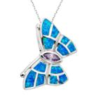 Lab-created Blue Opal & Cubic Zirconia Sterling Silver Butterfly Pendant Necklace, Women's, Size: 18, Multicolor