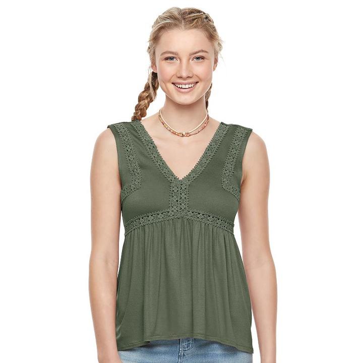 Juniors' Mudd&reg; Crochet-trim Empire Tank, Girl's, Size: Small, Med Green