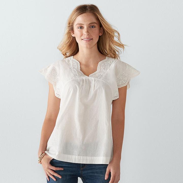 Women's Sonoma Goods For Life&trade; Embroidered Eyelet Top, Size: Medium, Natural