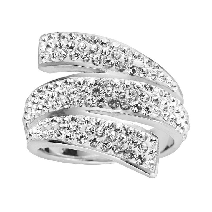 Sterling Silver Crystal Bypass Ring - Made With Swarovski Crystals, Women's, Size: 7, White