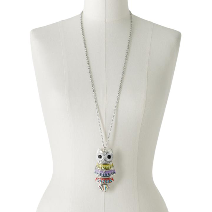 Mudd&reg; Silver-tone Owl Long Pendant, Teens, Multicolor