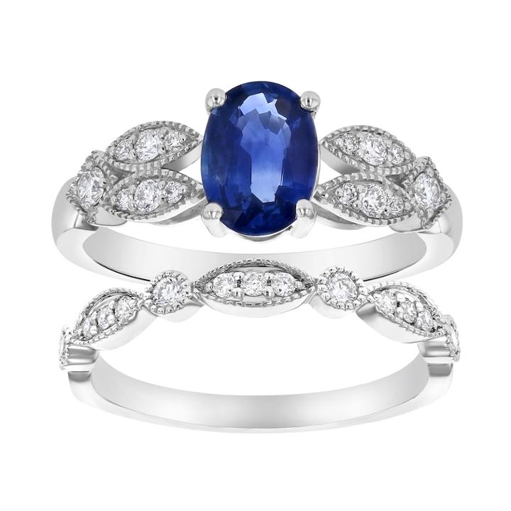 14k White Gold Sapphire & 3/8 Carat T.w. Diamond Engagement Ring Set, Women's, Size: 7, Blue