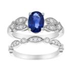 14k White Gold Sapphire & 3/8 Carat T.w. Diamond Engagement Ring Set, Women's, Size: 7, Blue
