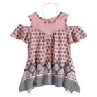 Girls 7-16 Self Esteem Cold Shoulder Patterned Top With Necklace, Size: Medium, Lt Orange