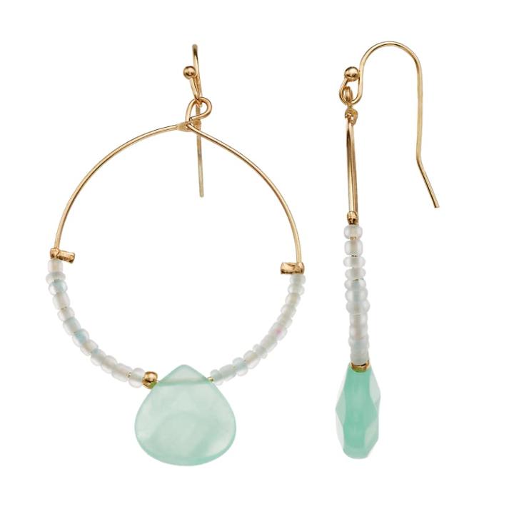 Lc Lauren Conrad Green Bead Nickel Free Hoop Drop Earrings, Women's, Lt Green