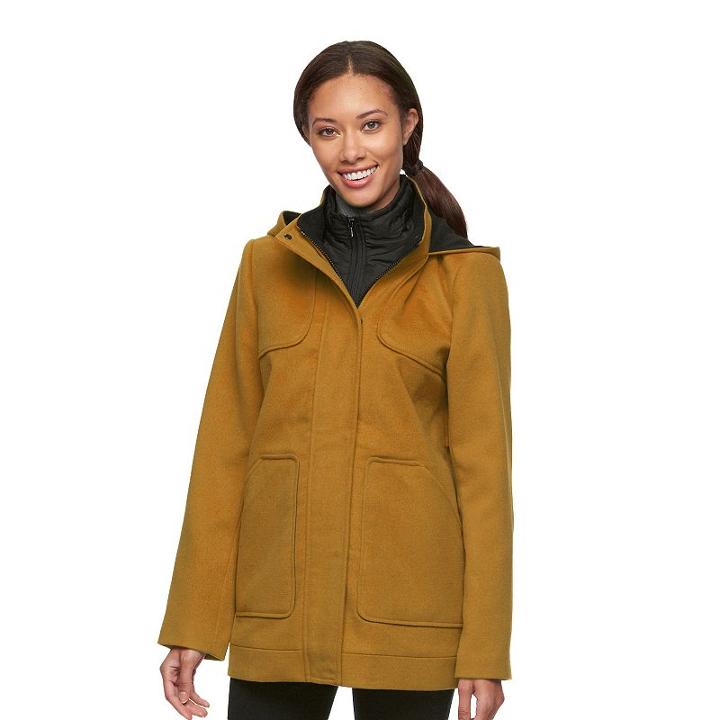 Women's Croft & Barrow&reg; Hooded Peacoat, Size: Medium, Lt Brown