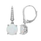 Sterling Silver Round-cut Simulated Opal Leverback Earrings, Women's, White