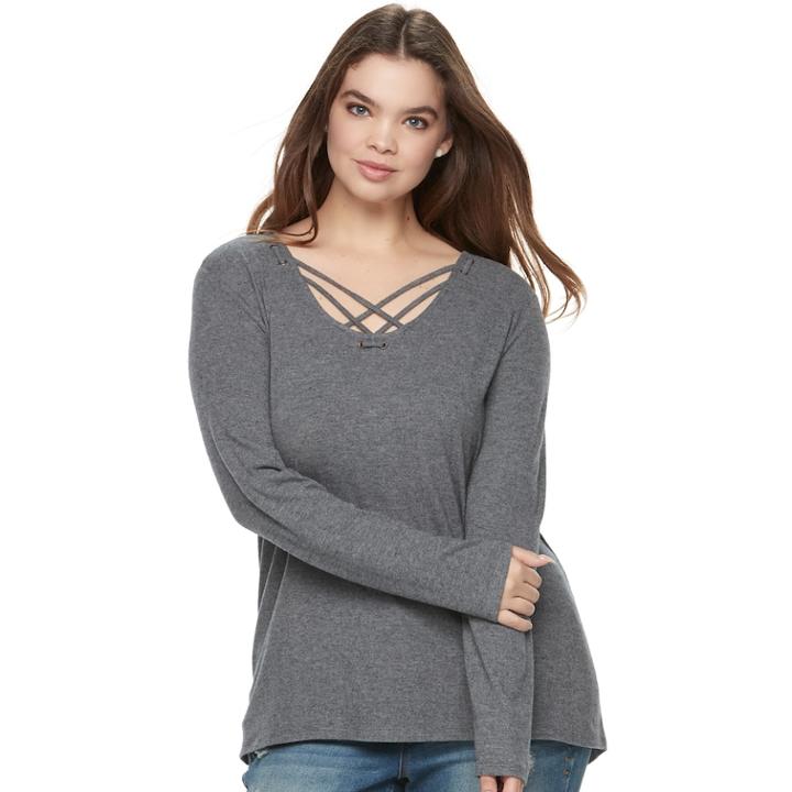 Juniors' Plus Size Mudd&reg; Cozy Cross Front Tunic, Teens, Size: 2xl, Oxford