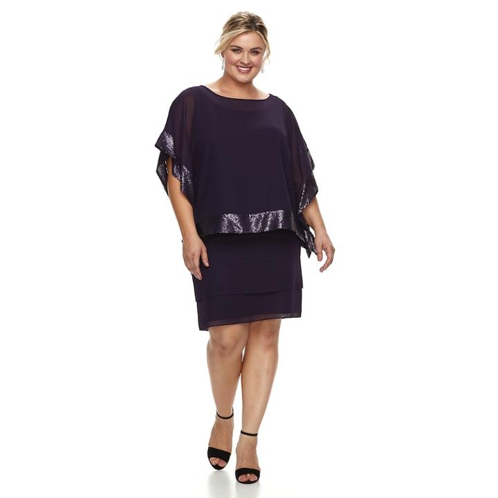 Plus Size Le Bos Embellished Trim Dress & Jacket Set, Women's, Size: 22 W, Purple