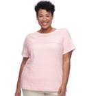Plus Size Croft & Barrow&reg; Mixed Lace Short Sleeve Tee, Women's, Size: 1xl, Brt Pink