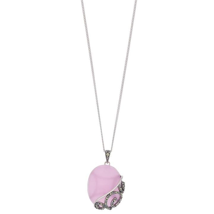 Tori Hill Sterling Silver Pink Glass & Marcasite Oval Pendant, Women's, Size: 18