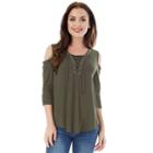 Juniors' Iz Byer California Lace-up Cold Shoulder Top, Teens, Size: Small, Dark Green