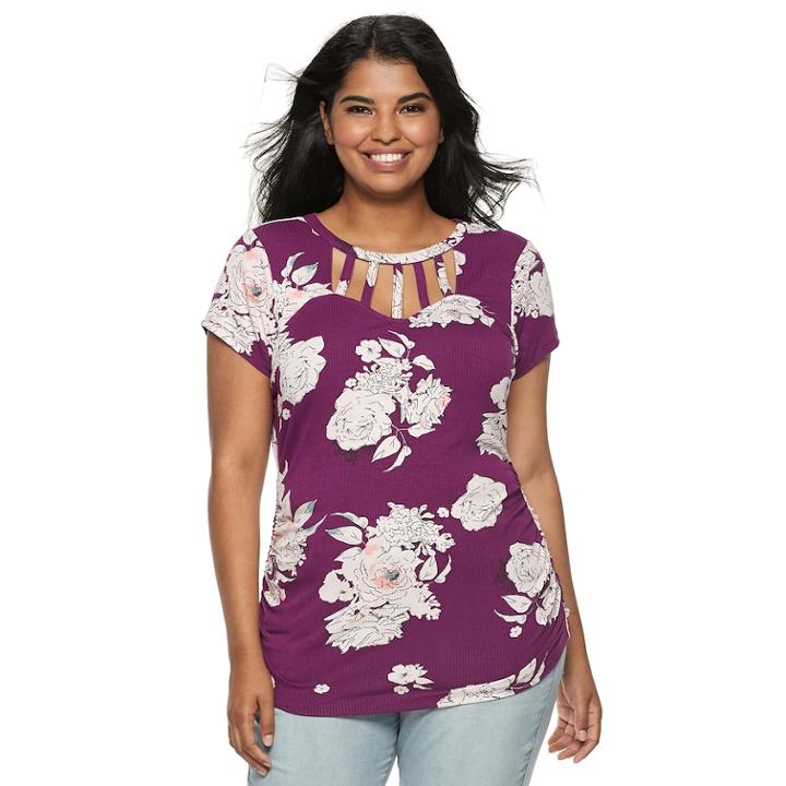 Juniors' Plus Size Candie's&reg; Cut-out Ladder Neck Top, Teens, Size: 2xl, Purple