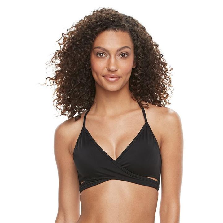 Women's S.o.s. Sun Ocean Sand Wrap Bra-sized Halter Bikini Top, Size: 34 B/c, Black