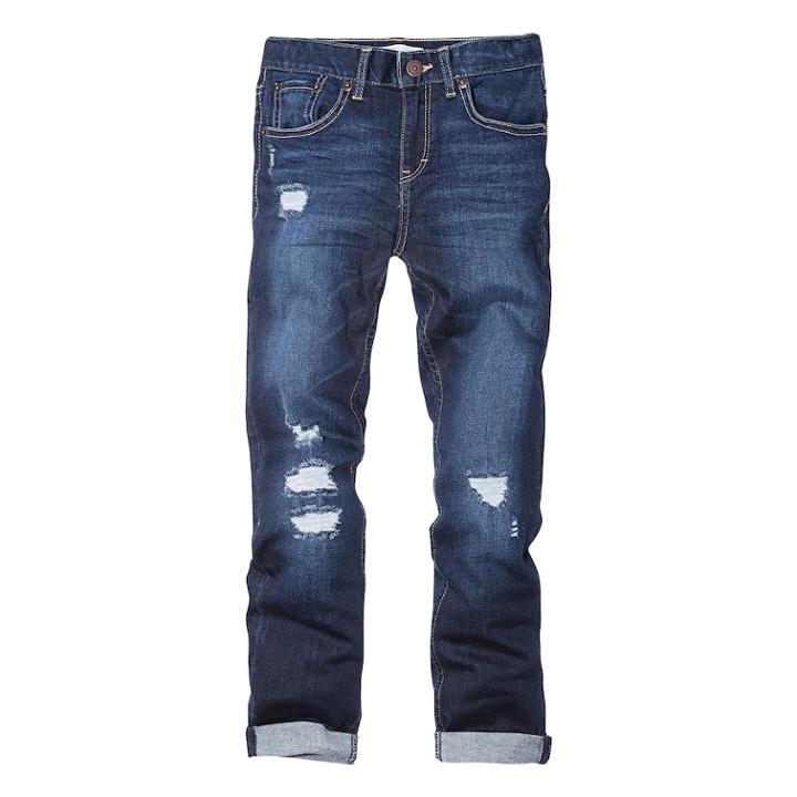 Girls 7-16 Levi's Destructed Rolled Cuff Girlfriend Jeans, Size: 12, Dark Blue