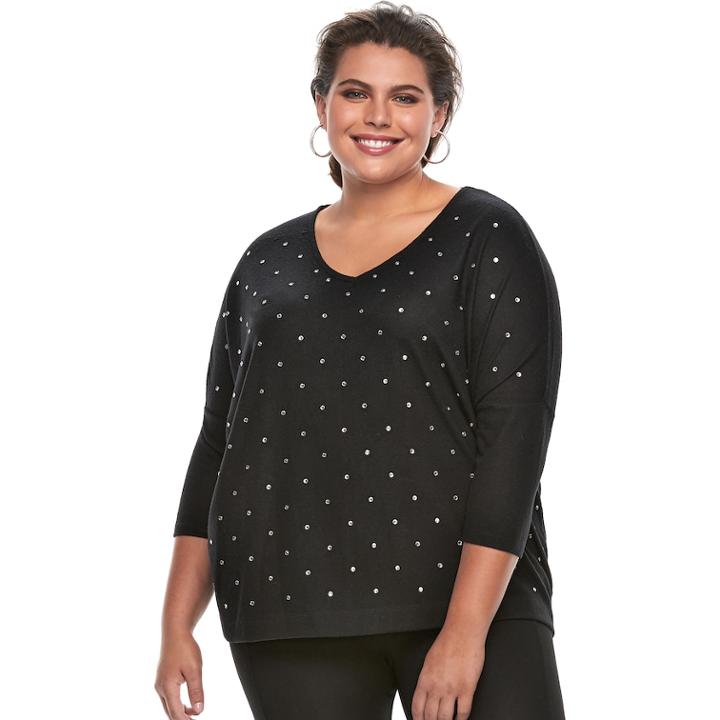Plus Size Jennifer Lopez Embellished Dolman Top, Women's, Size: 2xl, Black