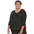 Plus Size Jennifer Lopez Embellished Dolman Top, Women's, Size: 2xl, Black