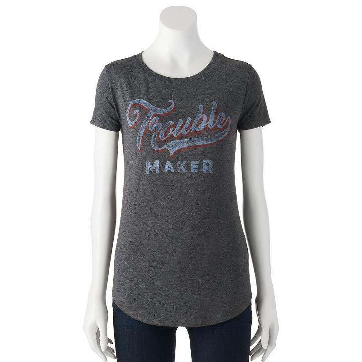 Juniors' The Print Shop Trouble Maker Graphic Tee, Girl's, Size: Medium, Dark Grey