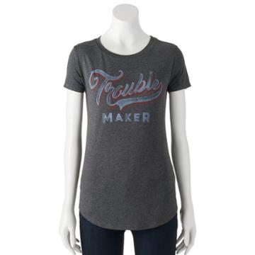 Juniors' The Print Shop Trouble Maker Graphic Tee, Girl's, Size: Medium, Dark Grey
