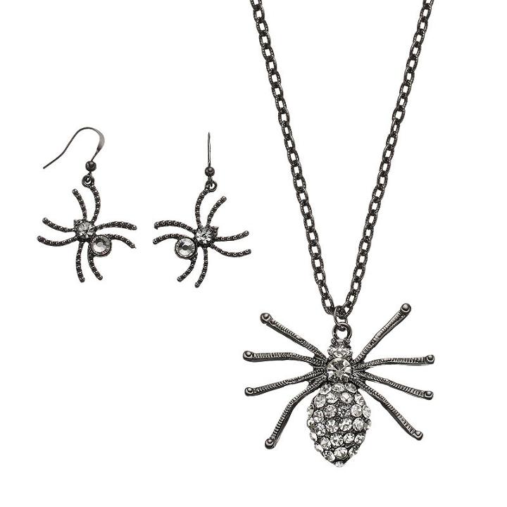 Halloween Spider Pendant Necklace & Earring Set, Women's, Multicolor
